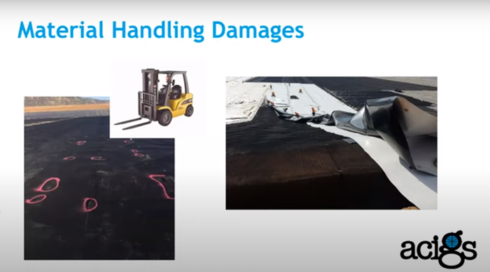 Still shot of geomembrane handling damage from ACIGS webinar