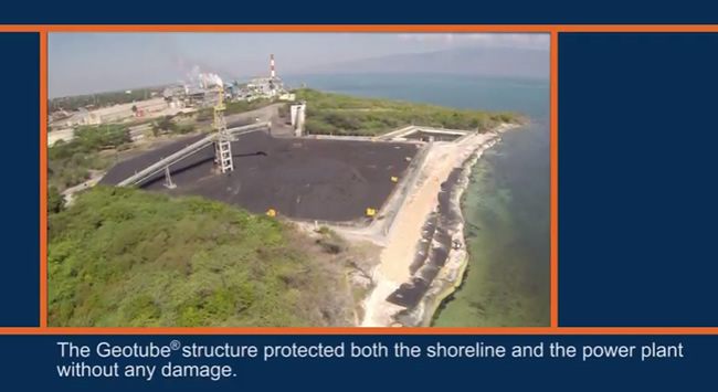 Image from TenCate Geosynthetics Geotube video along the Caribbean shoreline