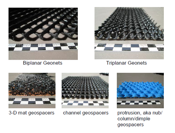 Images of geocomposite drainage solutions, from GSI