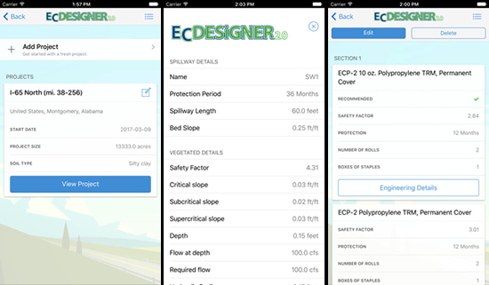 ECDesigner 2.0 Erosion Control App for iPhone and Android Smartphones