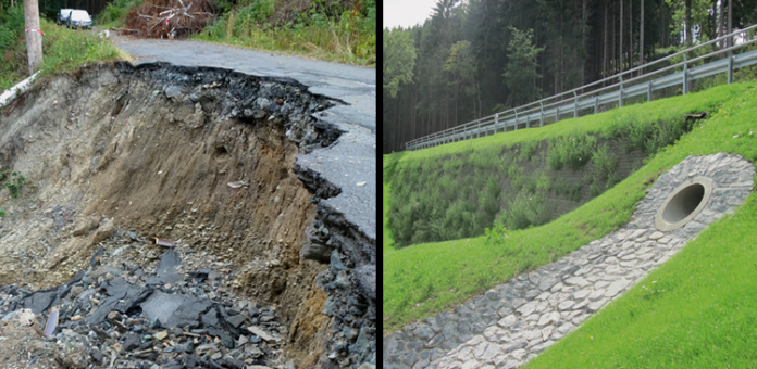 Roadway embankment feature images - failure and repair