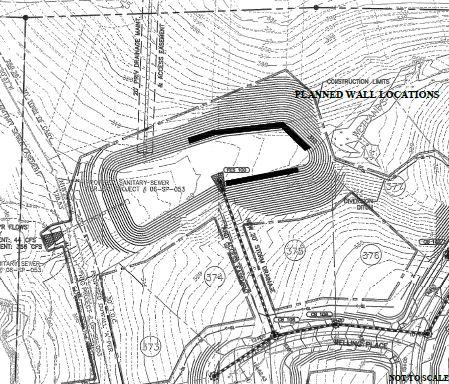Topographical drawing of area with reconstruction of pond identified