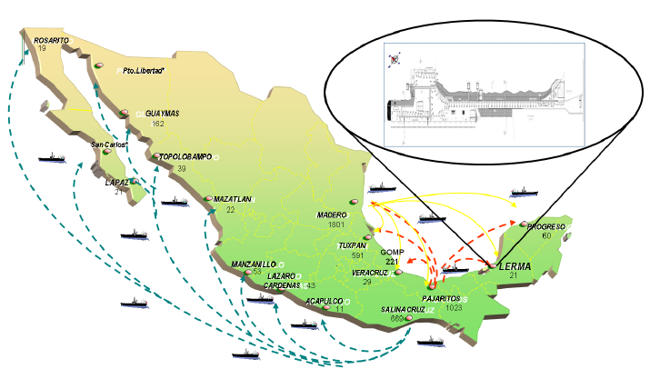 Map of oil terminal location in Mexico