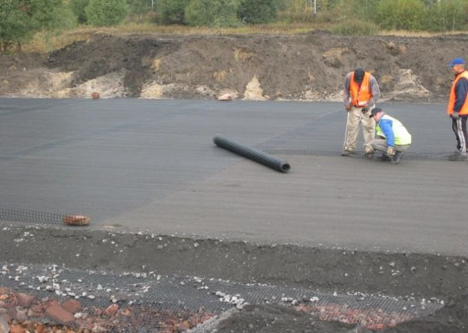 Photo of geogrid in geomattress made from slag