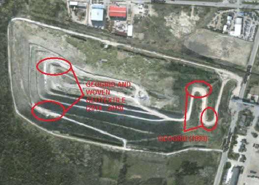 Aerial photo of Polish landfill site that required geogrid reinforcement