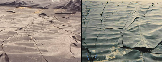 images of rapid crack propagation in geomembranes from US and Asia
