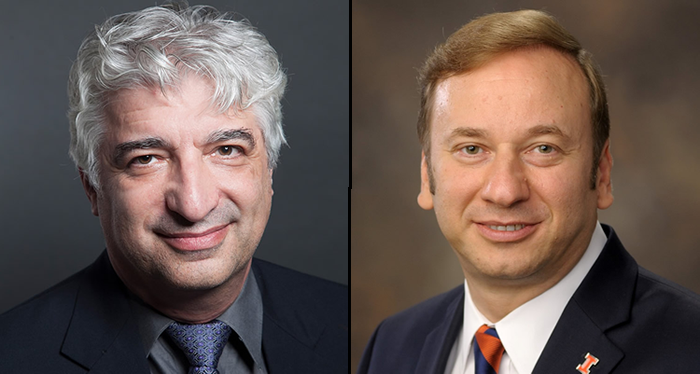 Two side by side portrait photos. On the left, Prof. Jorge Zornberg of the University of Texas - Austin. On the right, Prof. Erol Tutumluer of the University of Illinois Urbana-Champaign.